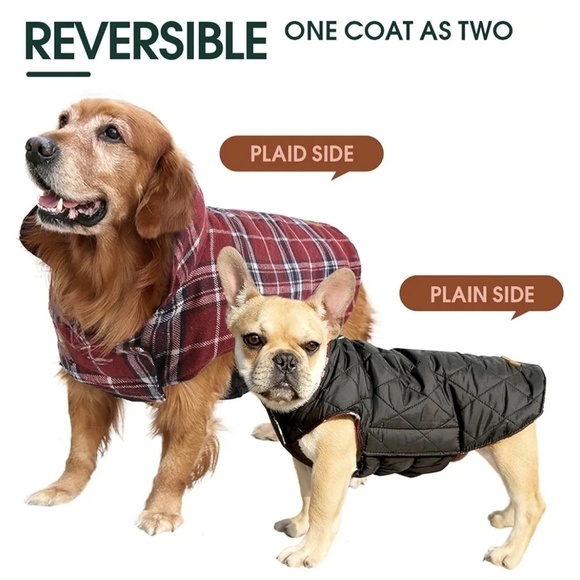 KUOSER Reversible Black and Plaid Dog Jacket #447 - Picture 3 of 10